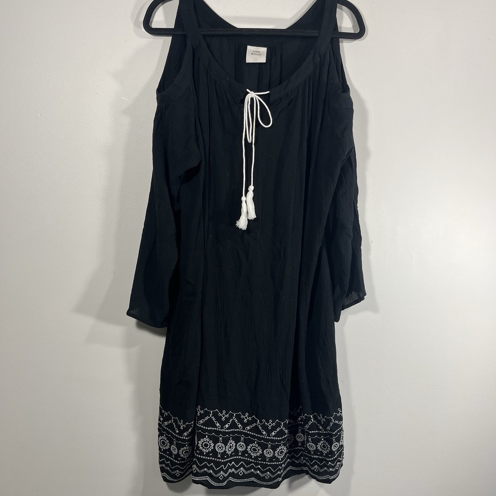 Knox Rose Cold‎ Shoulder Black Boho Embroidered Crepe Dress Women's No Size Tag